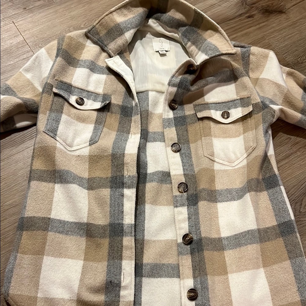 Plaid Women's Jacket in Tan and Gray